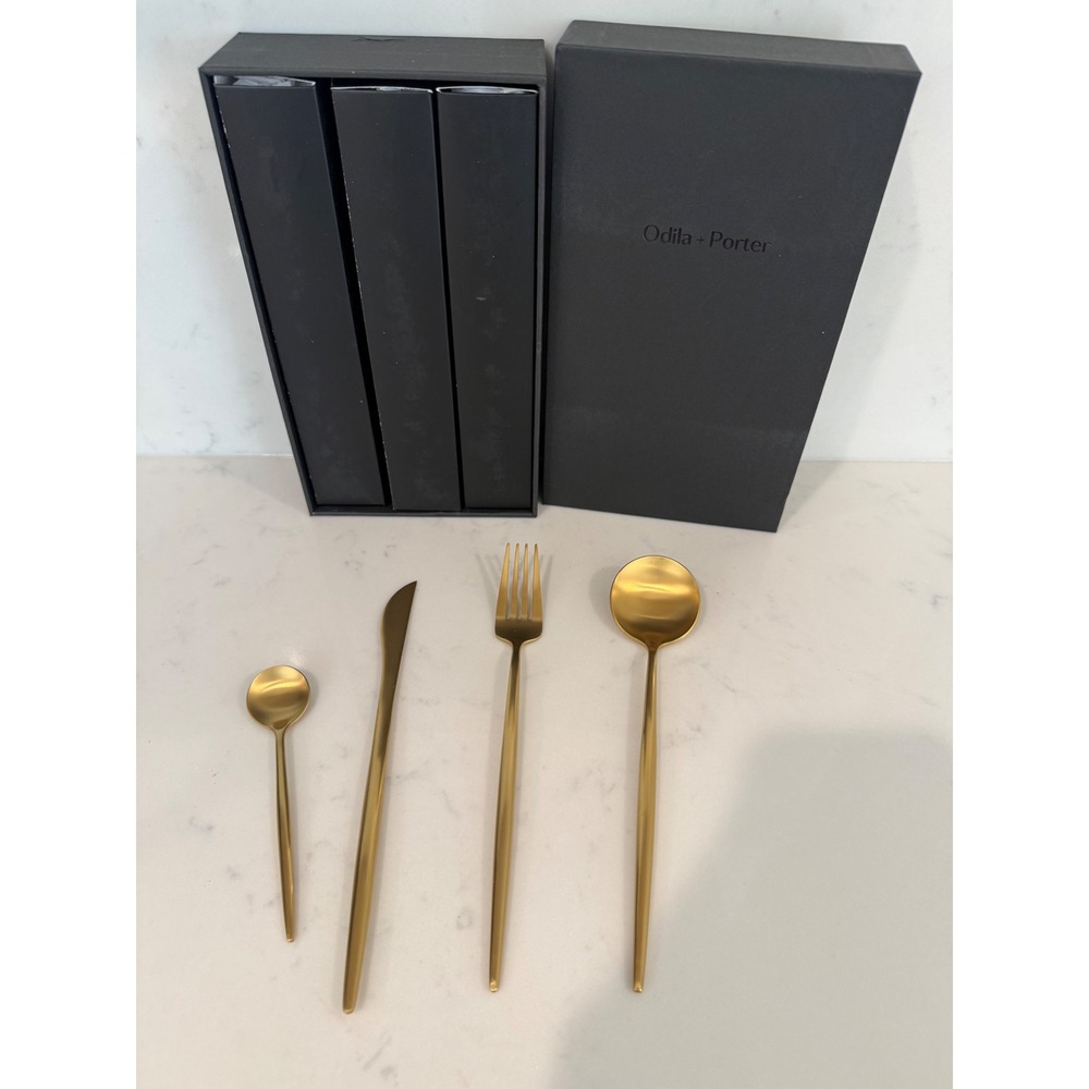 Odila + Porter Harper Matte Gold Flatware Set 24 Piece Luxury Service for 6